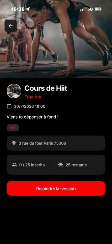 Détail et réservation d'une session sur Coremembers